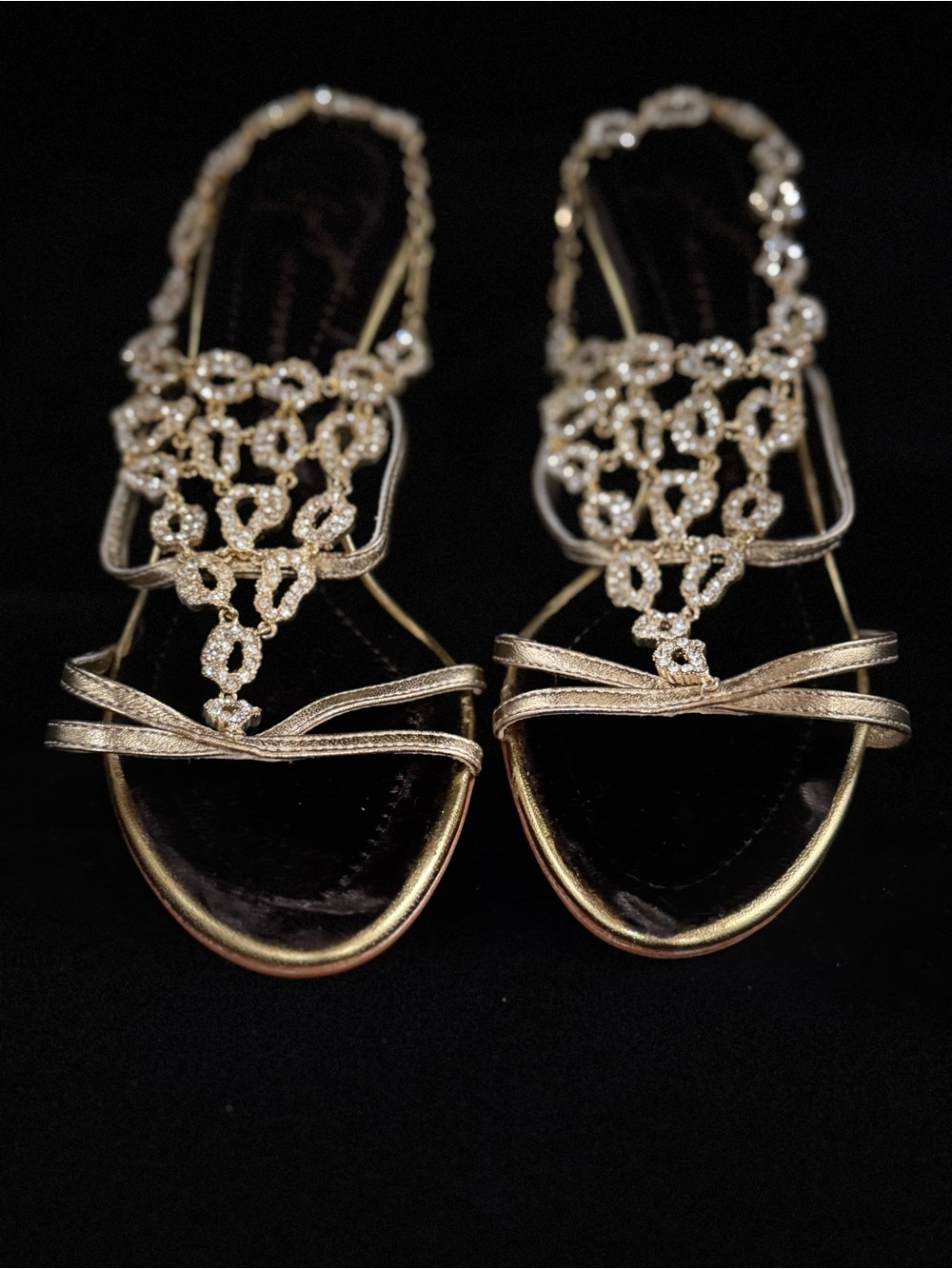 Giuseppe Zanotti Gold Swarovski Crystal Embellished T-Strap Sandals - Picture 8 of 8